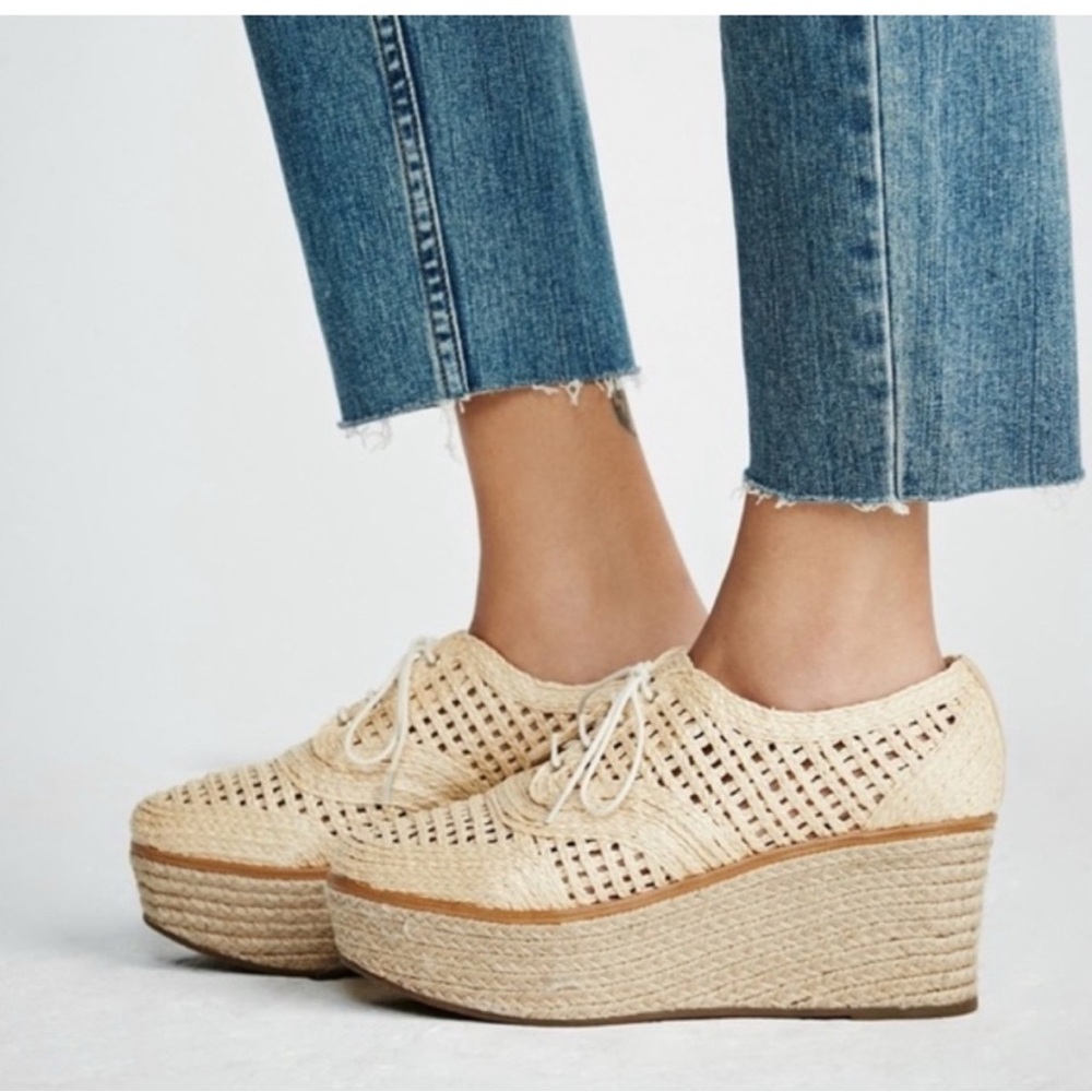 Schutz Women's Cream Woven Raffia Platform Shoes size 9